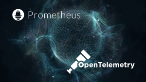 円が描かれたグラフィック上に重ねられたPrometheusとOpenTelemetryのロゴ