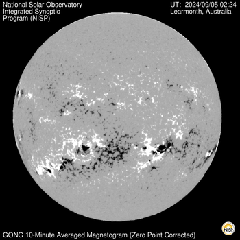 NSO GONG current white light (intensity) image of the Sun.