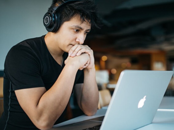 Student studying with laptop