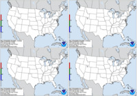 Day 2 probability of snow greater than or equal to 4, 8, and 12 inches and freezing rain greater than or equal to .25 inch