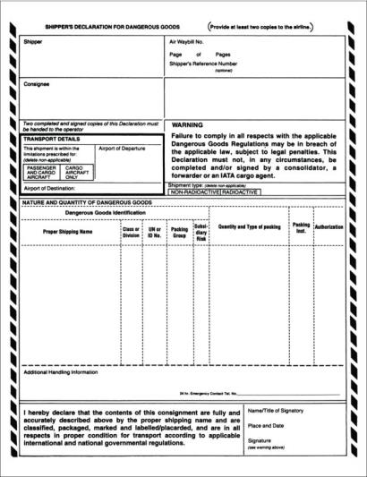 Exhibit 326, Shipper's Declaration for Dangerous Goods (Sample Form)