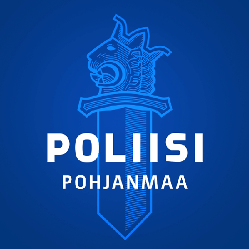 Poliisimiekka ja nimi Pohjanmaa sinisellä pohjalla 