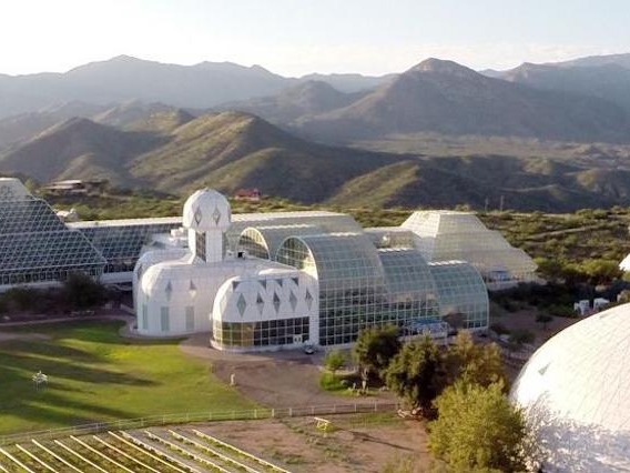 aerial overhead photo of the Biosphere 2 facility