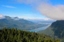 View of Gastineau Channel from Mt. Roberts with Juneau, Alaska in Distance