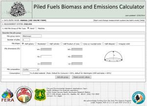 Screenshot of the Piled Fuels Biomass and Emissions Calculator (Tool) website.