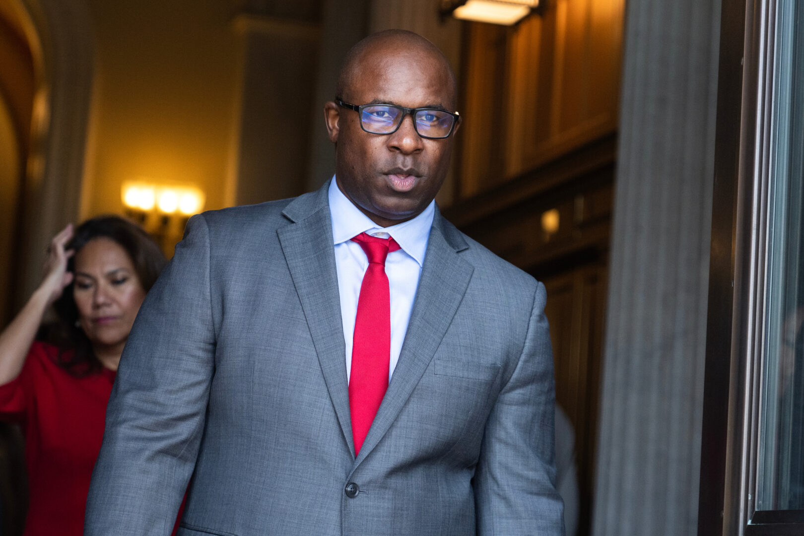 Rep. Jamaal Bowman, seen here on Nov. 9, pleaded guilty to a misdemeanor for pulling a fire alarm in a congressional office building in September. House Republicans have kept a spotlight on the incident.