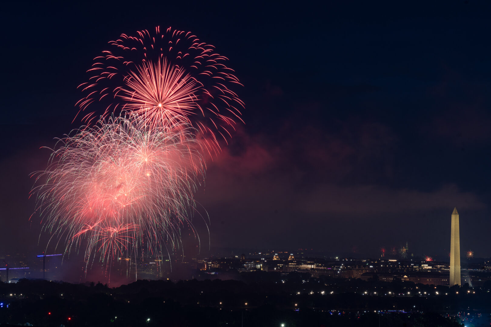 Fourth of July fireworks light up the sky over the National Mall in Washington on Thursday.
