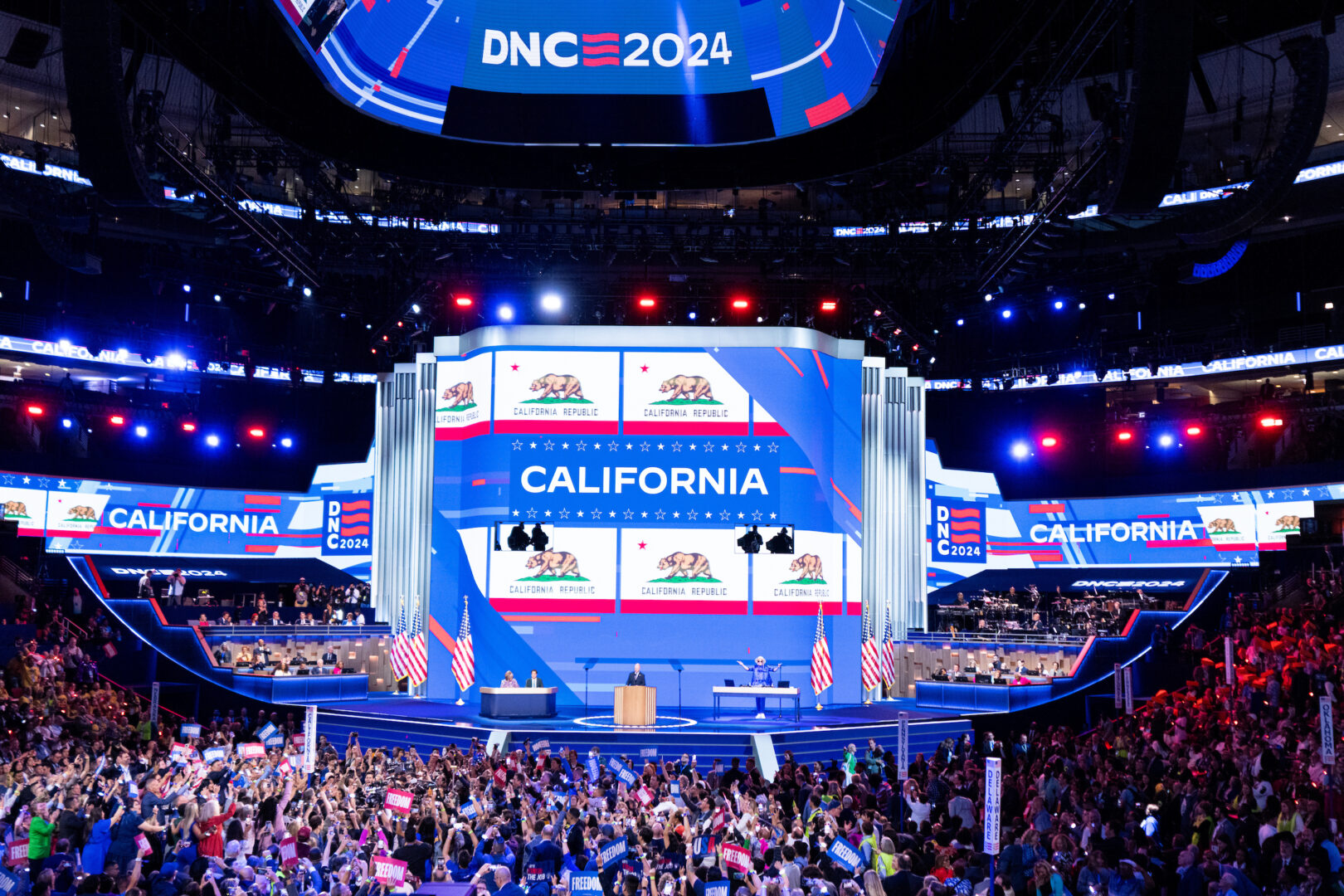 California has been a reliable stronghold for Democrats, but the margins outside the state are what counts, at least in recent presidential elections, Winston writes. Above, the California delegation casts its votes during the Democratic National Convention in Chicago on Aug. 20.