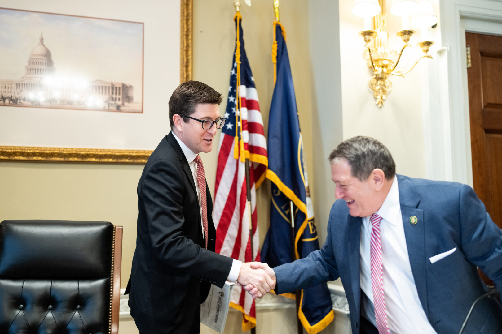 In recent interviews, House Administration Chairman Bryan Steil, left, and ranking member Joseph D. Morelle each described their priorities for the panel in the remainder of the 118th Congress. 