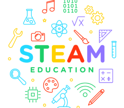 steam education text surrounded by school supplies