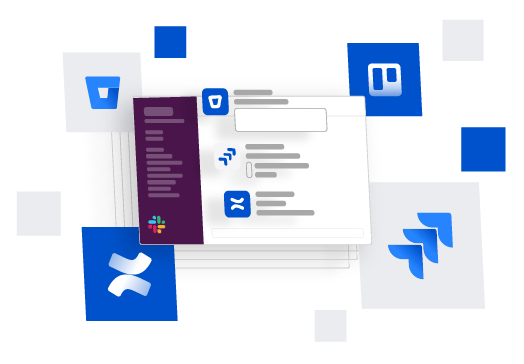 An graphic of the Slack app surrounded by Atlassian app logos