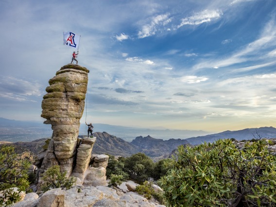 University of Arizona flag held atop Windy Point Vista