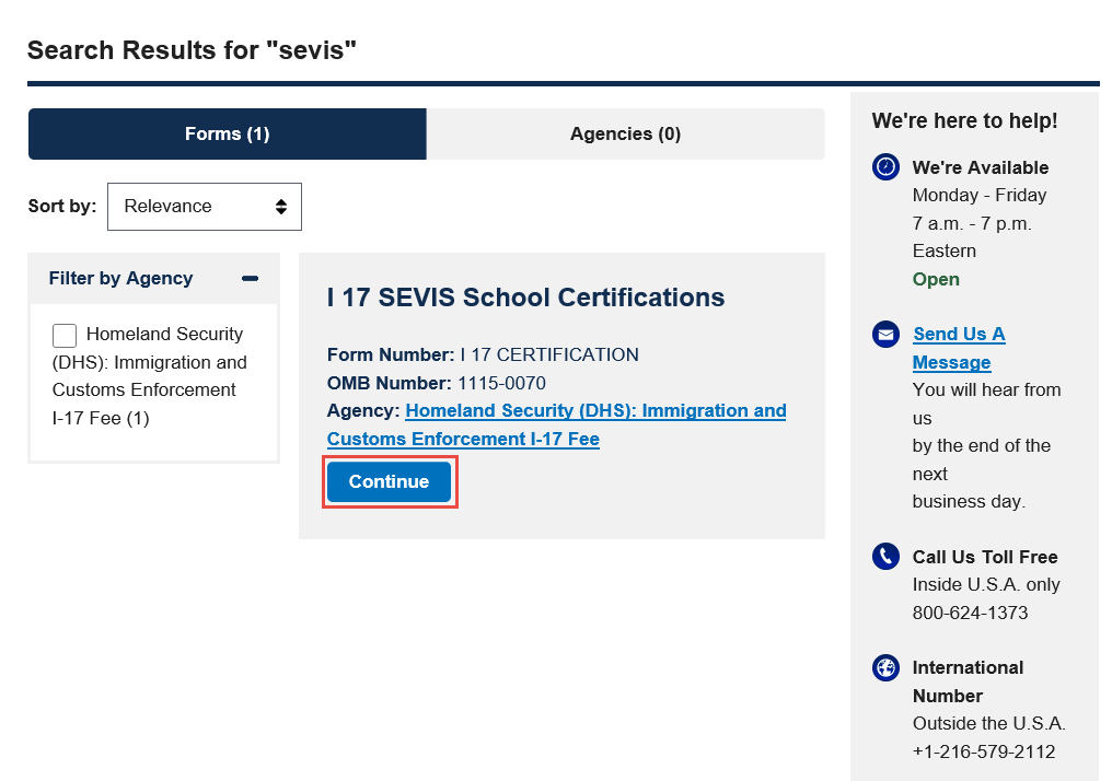 Search Results for SEVIS page