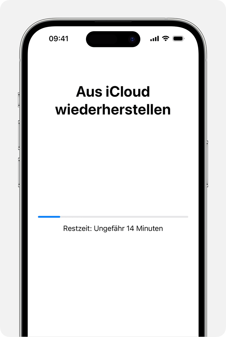 Ein iPhone, auf dem der Wiederherstellungsstatus des Geräts aus einem iCloud-Backup angezeigt wird