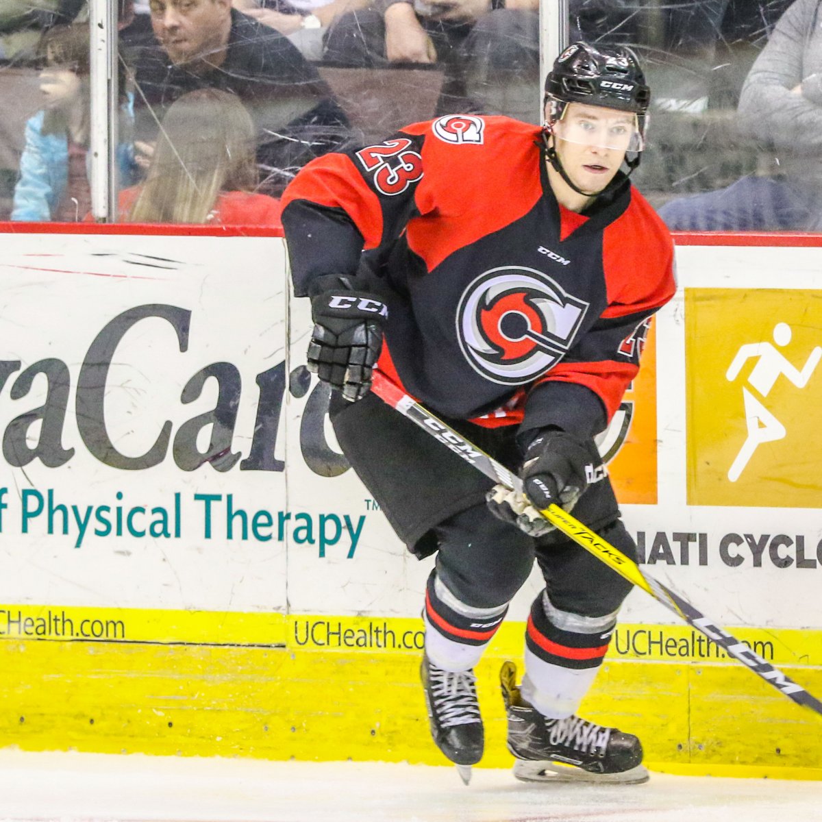 Image of a Cyclones hockey player on the ice