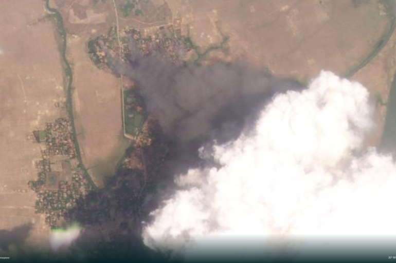 Satellite imagery shows black smoke rising from villages near Buthidaung in Rakhine state