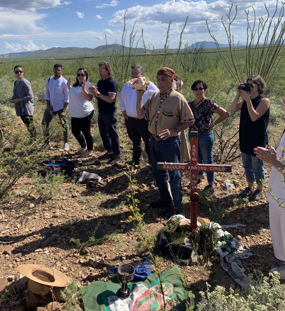 A white cross marks to place where the body of Ranulfo Arroyo Cirilo was found in 2014. (Photo by author)