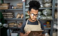 man checking inventory