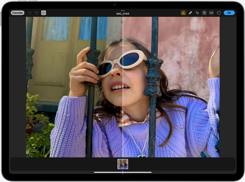 Foto de una niña con lentes de sol donde se muestra la tecnología True Tone