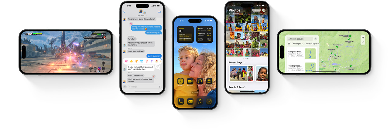 Több iPhone készülék az iOS 18 új funkcióival