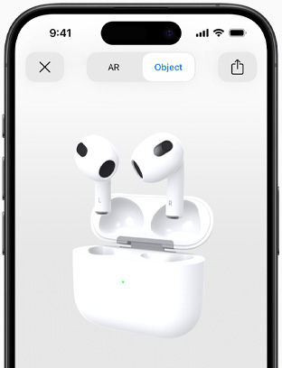 AirPods (3-го покоління) в доповненій реальності на екрані iPhone.