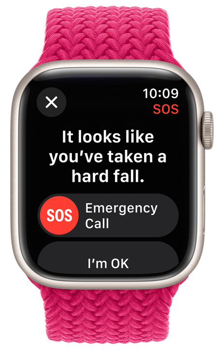 Vorderansicht einer Apple Watch mit aktiviertem SOS Feature.