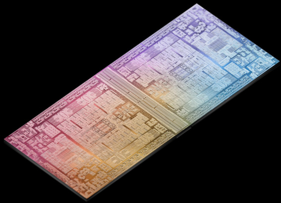 Représentation imagée d’un circuit intégré M2 Max connecté à un autre circuit intégré M2 Max 