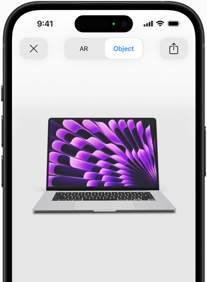 En förhandstitt på MacBook Air i färgen rymdgrå, som visas i AR-upplevelsen på iPhone