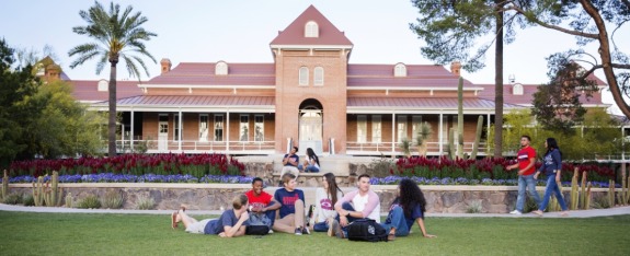 Students in front of Old Main