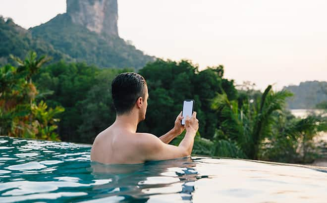 man looking at the phone