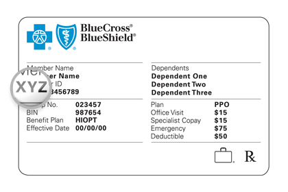 A sample BCBS member card