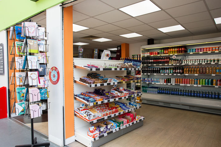 Fully stocked shelves in the Atrium shop in the Richmond Building