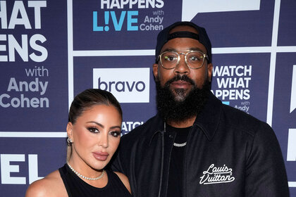 Larsa Pippen and Marcus Jordan in front of a step and repeat at the Watch What Happens Live clubhouse in New York City.