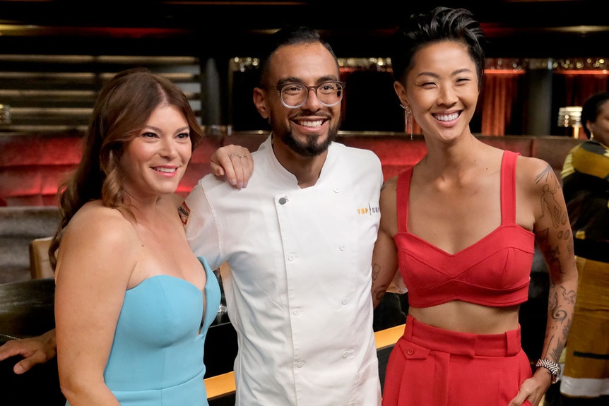 Danny Garcia the winner of Top Chef with Gail Simmons and Kristen Kish