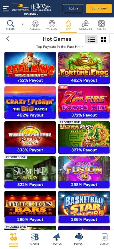 BetRivers Casino Michigan hot games