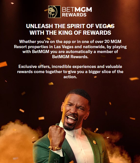 This image shows the online homepage of BetMGM Rewards.