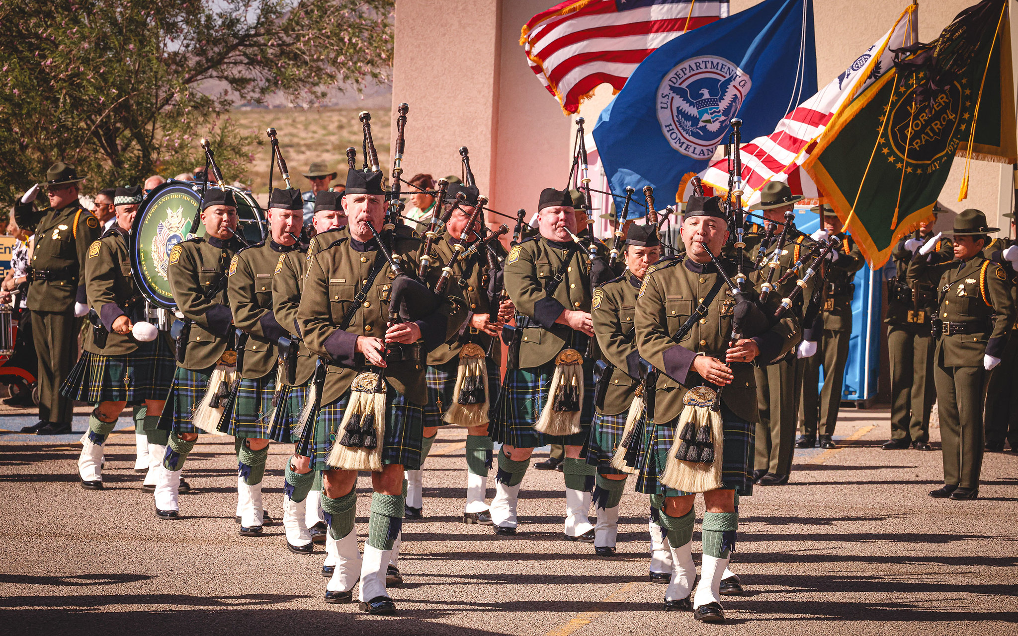 U.S. Border Patrol Pipes and Drums perform in a ceremony in Texas.