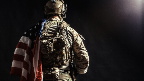 Soldier holding the national flag