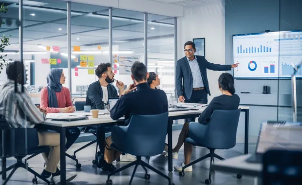 Consultant presenting in a conference room