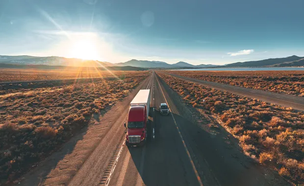 truck driving down the road