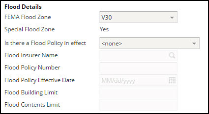Flood Details on the Property Address Info screen