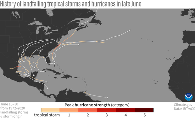 History of landfalling storms June 15-30