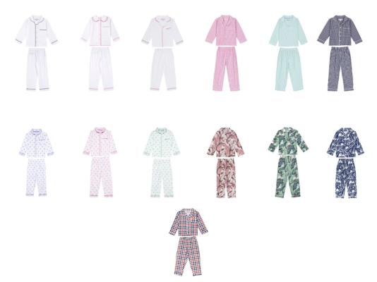 Recalled Sant and Abel Children's Traditional Collared Two-Piece Pajama Sets (Boys' White Cambric, Girls' White Cambric, Girls' Billie Neon, Gingham Pink, Gingham Green, Gingham Blue, Palm Tree Blue, Palm Tree Pink, Palm Tree Green, Banana Leaf Pink, Banana Leaf Green, Banana Leaf Blue and Houndstooth)