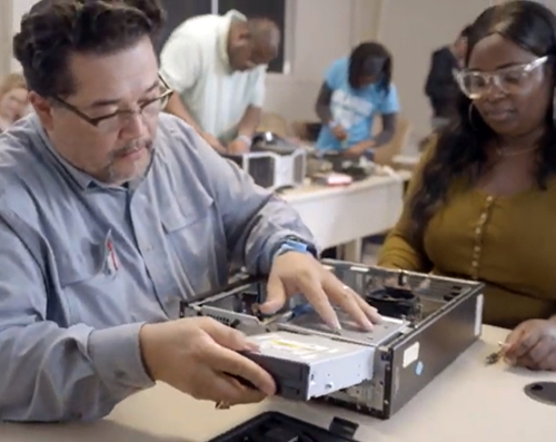 student working on a computer