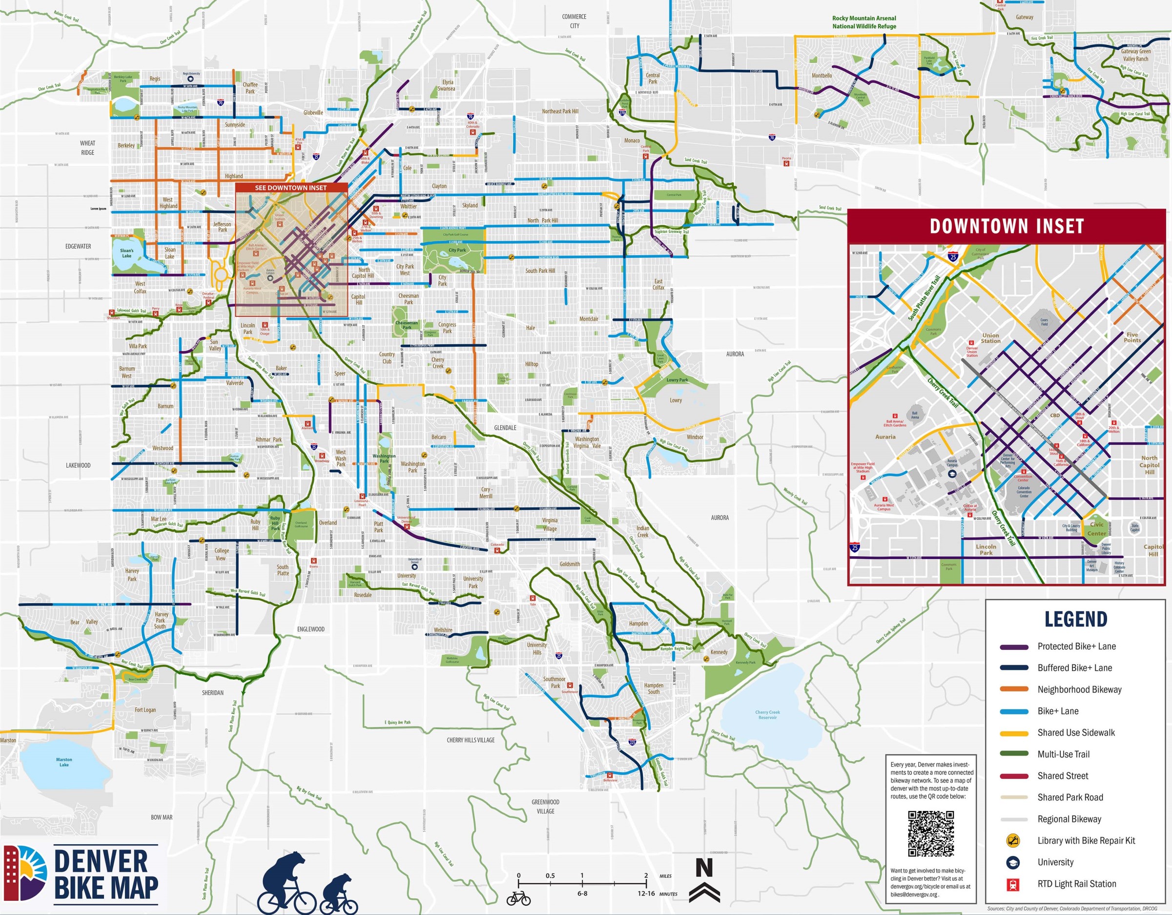 Main page of printed 2023 Denver Bike Map