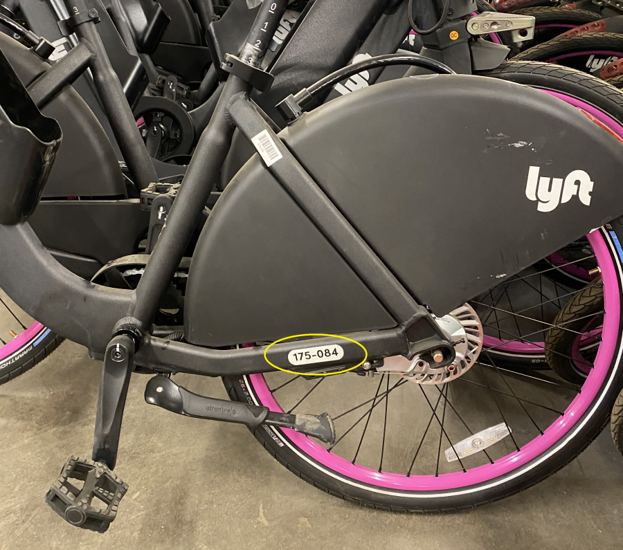 Photo of Lyft bike with bike number circled