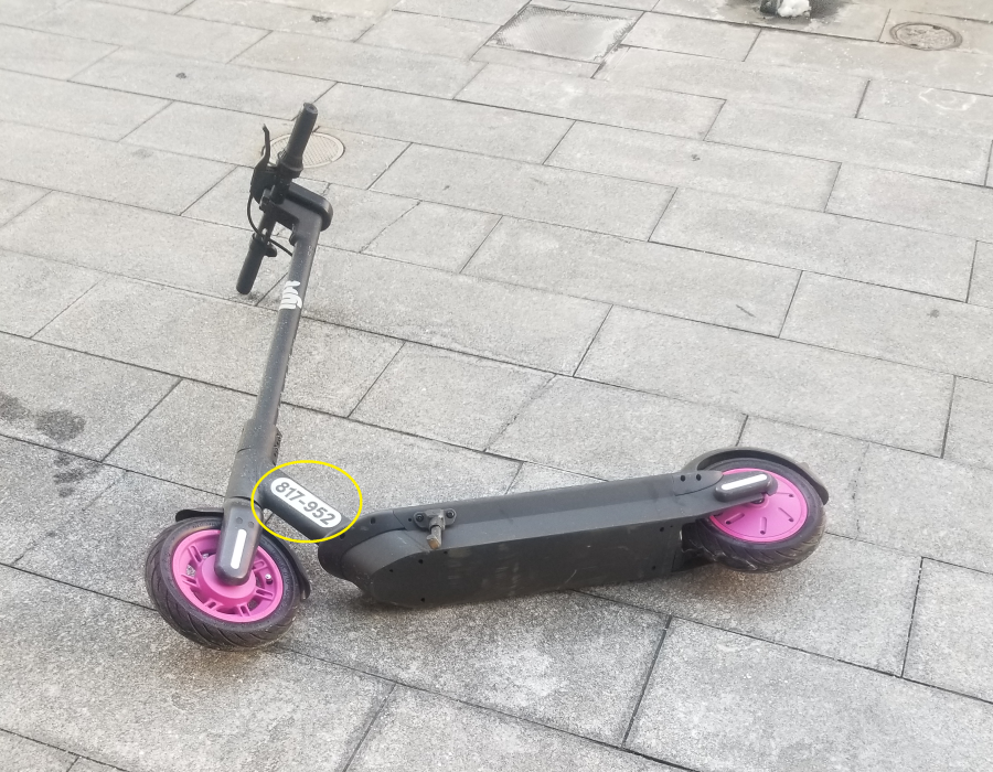 Photo of Lyft scooter with scooter number circled