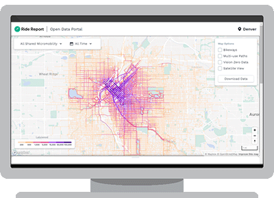 Ride Report Open Data Portal screen capture shown on a monitor