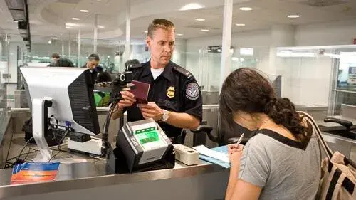 Woman going through customs