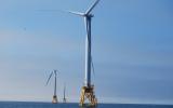 Wind turbines in ocean water.